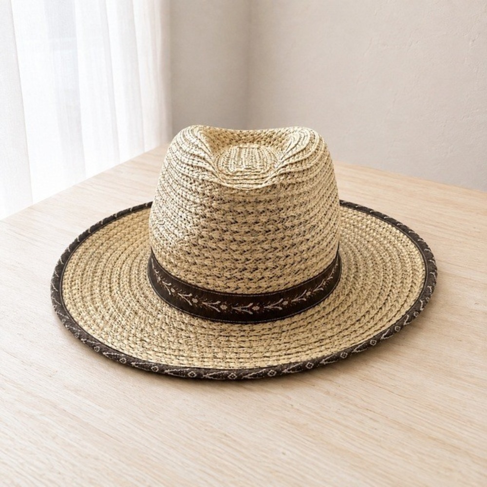 Wallaroo Cabo Sun Hat M/L 59cm Adjustable Wide Brim Fedora Chin Strap Natural